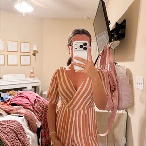 Blue Rain Striped Dress in White and Tan